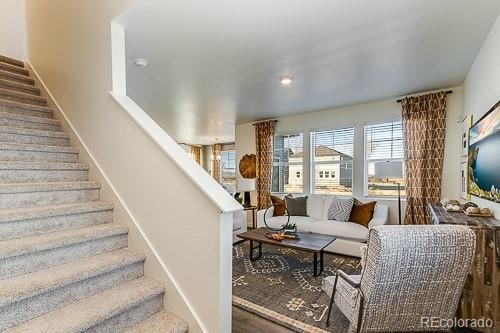 living room with hardwood / wood-style flooring