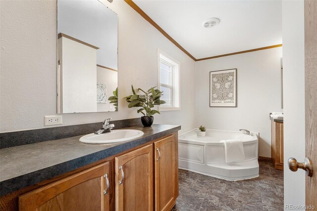 1134 Buffalo Run Rd, Calhan, CO 80808 - full bath featuring vanity, ornamental molding, and a garden tub