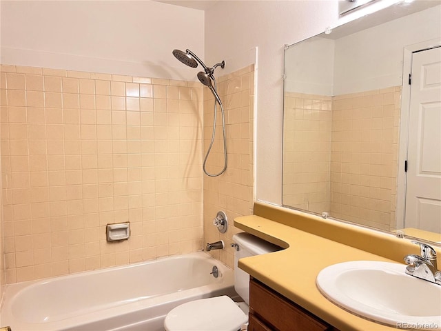 full bathroom featuring toilet, shower / washtub combination, and vanity