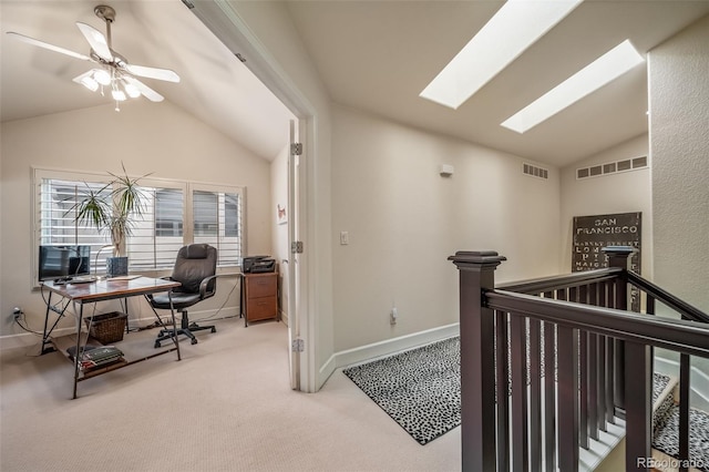 581 Garfield St, Denver, CO 80206 - bedroom featuring vaulted ceiling, carpet flooring, a desk, and a skylight
