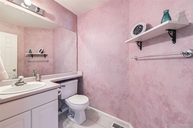 bathroom featuring tile patterned flooring, vanity, and toilet