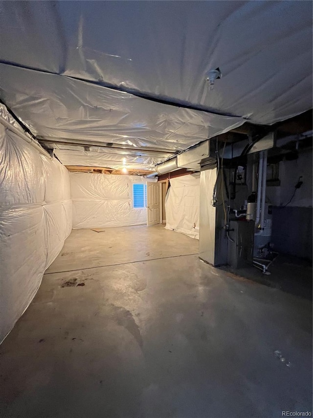 basement with heating unit