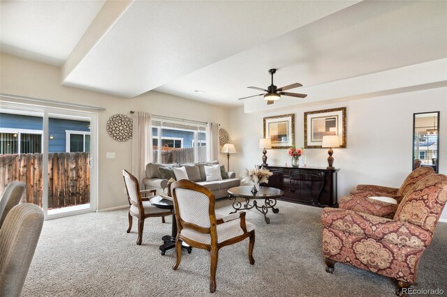 5302 Canadian Rose Vw, Colorado Springs, CO 80916 - carpeted living area with a ceiling fan and baseboards