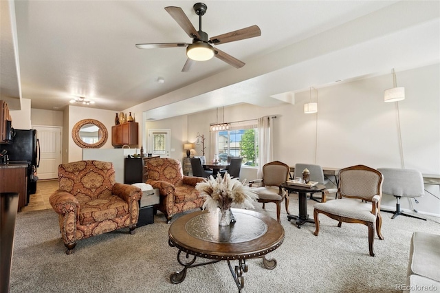 5302 Canadian Rose Vw, Colorado Springs, CO 80916 - living area featuring light carpet and ceiling fan