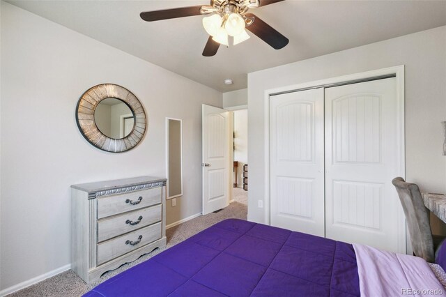 5302 Canadian Rose Vw, Colorado Springs, CO 80916 - bedroom featuring carpet, baseboards, a closet, and ceiling fan