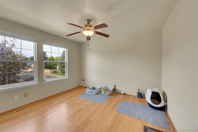 miscellaneous room featuring light hardwood / wood-style flooring and ceiling fan