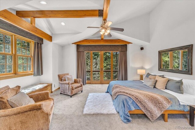 32217 Buffalo Park Rd, Evergreen, CO 80439 - carpeted bedroom featuring multiple windows, recessed lighting, access to outside, and baseboards