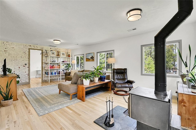 10887 Goodheart Ave, Conifer, CO 80433 - living area with a wood stove and wood finished floors