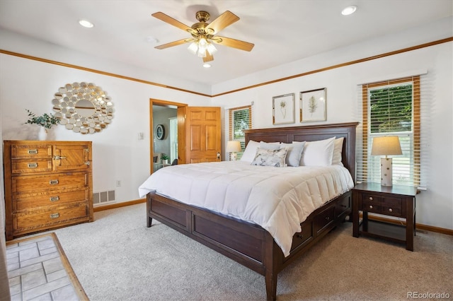 2311 W 46th Ave, Denver, CO 80211 - bedroom with baseboards, carpet, recessed lighting, and a ceiling fan