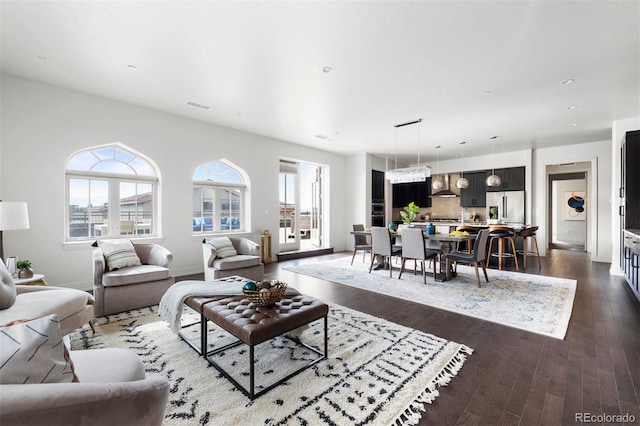 living room with dark wood-type flooring