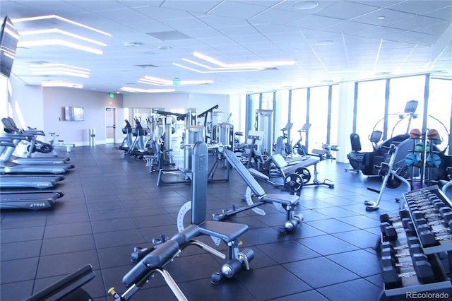 gym featuring a wall of windows