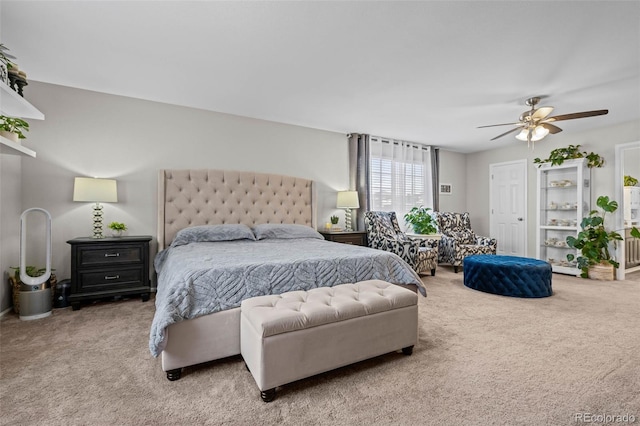 bedroom with carpet flooring and ceiling fan