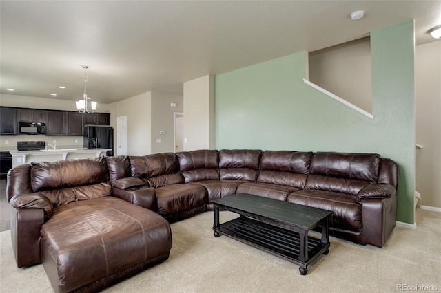 467 S 36th Ave, Brighton, CO 80601 - living room featuring light colored carpet, recessed lighting, and baseboards