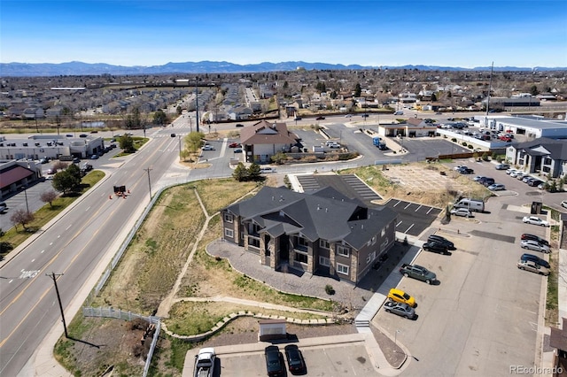 aerial view featuring a residential view and a mountain view