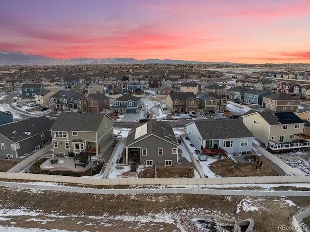 view of aerial view at dusk