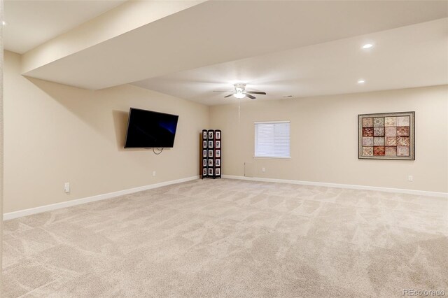 12513 Grape St, Thornton, CO 80241 - unfurnished living room with ceiling fan, light colored carpet, and recessed lighting