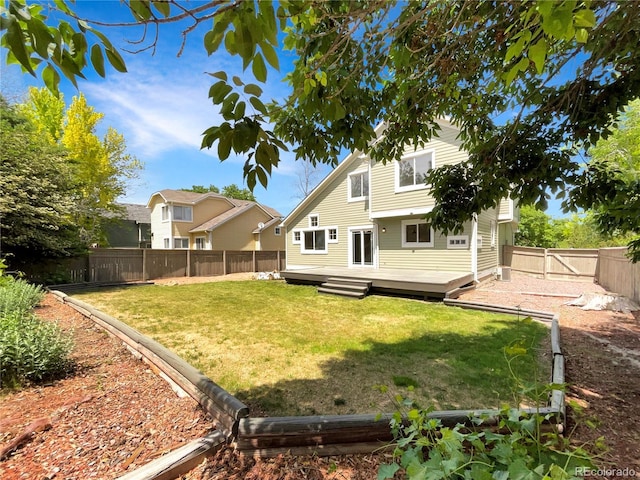 back of house featuring a deck and a yard