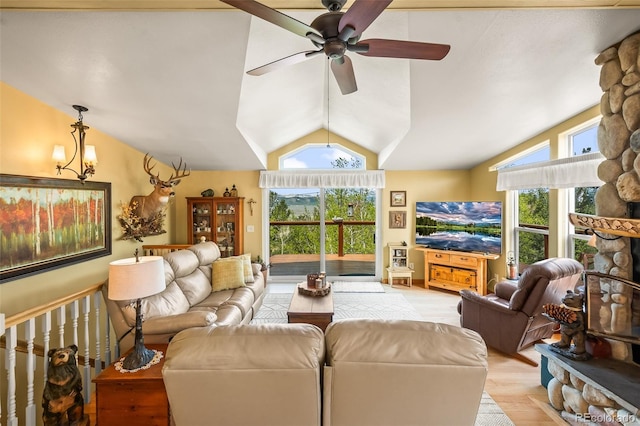 7260 Remington Rd, Como, CO 80432 - living area featuring lofted ceiling, light wood-style floors, and ceiling fan