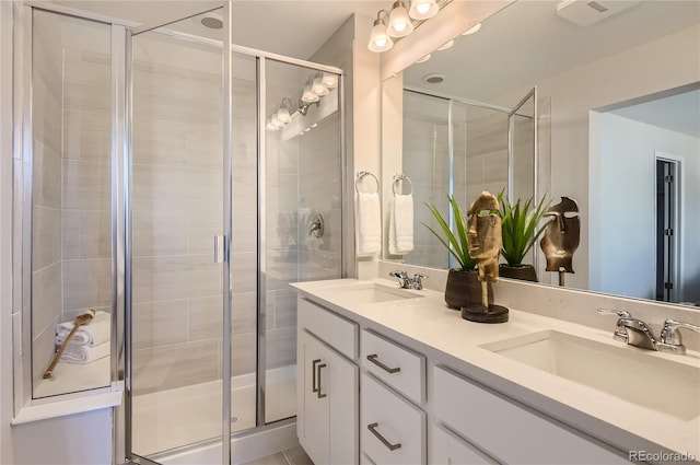 6581 E 148th Dr, Thornton, CO 80602 - bathroom featuring double vanity and a stall shower