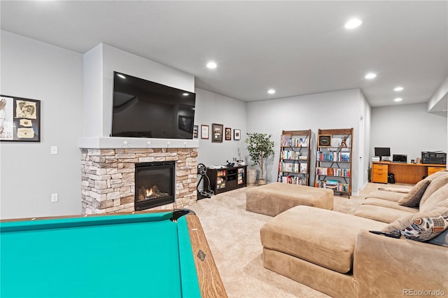 living room with a fireplace