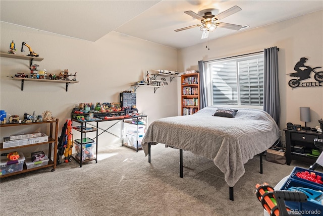 bedroom featuring ceiling fan and carpet flooring