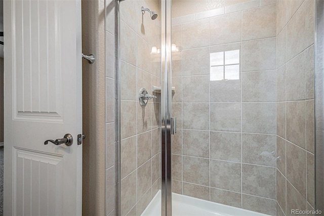 bathroom featuring a shower with shower door