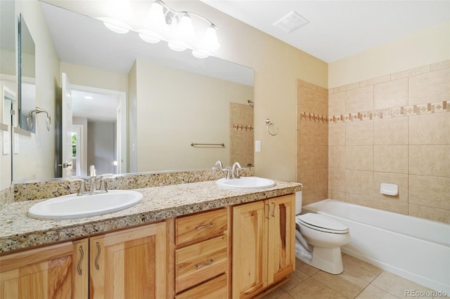 5894 Graphite St, Timnath, CO 80547 - bathroom with double vanity, tile patterned flooring, and shower / bathtub combination