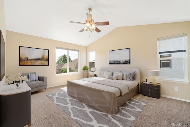 5894 Graphite St, Timnath, CO 80547 - bedroom featuring light carpet, vaulted ceiling, and ceiling fan