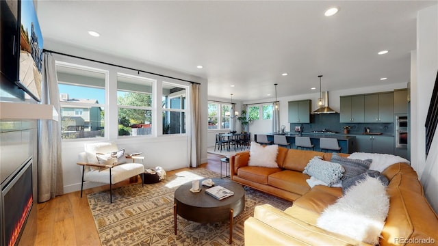 living room with light wood-type flooring