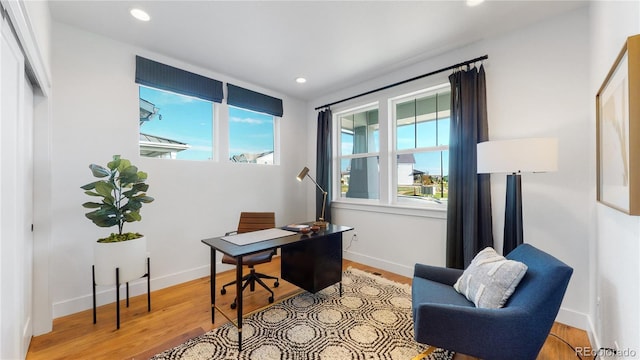 office space featuring light hardwood / wood-style flooring