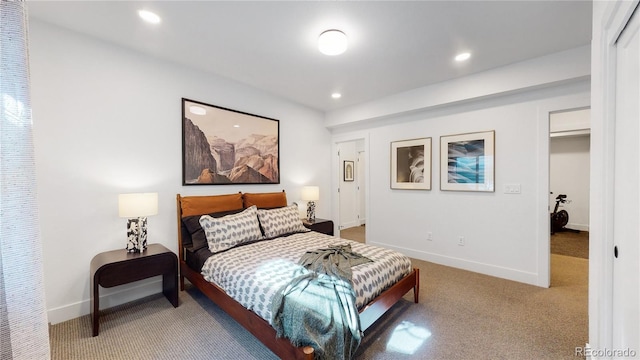 bedroom featuring carpet and a closet