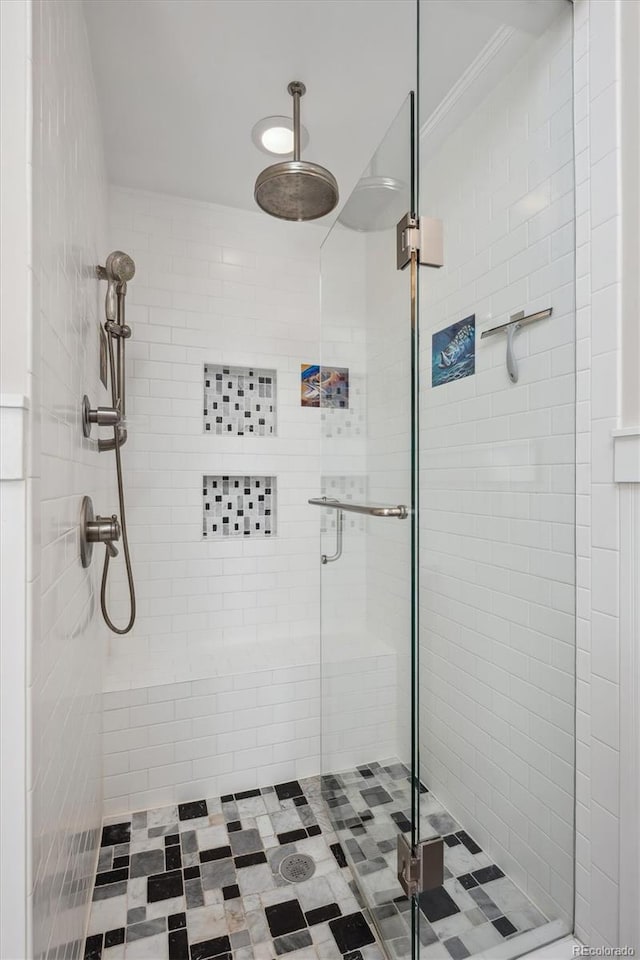 bathroom with a stall shower