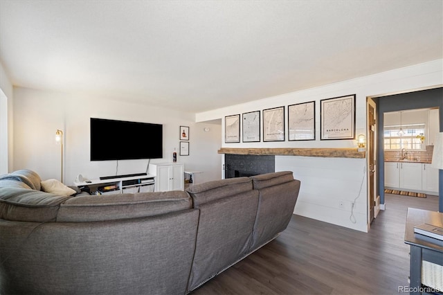 2540 E Geddes Pl, Centennial, CO 80122 - living room with dark wood-style flooring and a fireplace