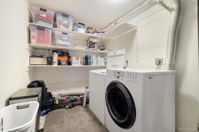 2540 E Geddes Pl, Centennial, CO 80122 - laundry room with independent washer and dryer, carpet flooring, and a textured ceiling