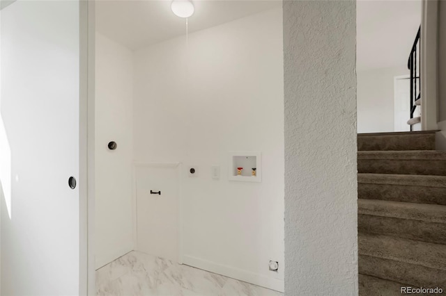 14544 March Dr, Denver, CO 80239 - washroom with hookup for a washing machine, light marble finish floors, and hookup for an electric dryer