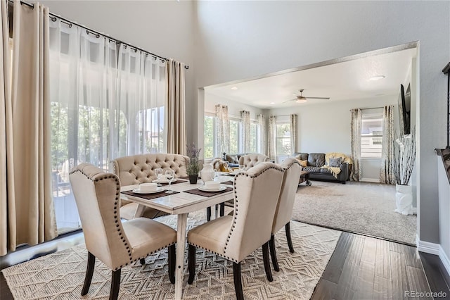 dining room featuring ceiling fan and light wood-type flooring