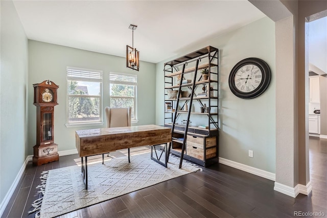 office space featuring dark hardwood / wood-style floors