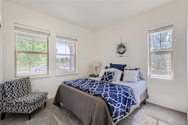 carpeted bedroom with multiple windows