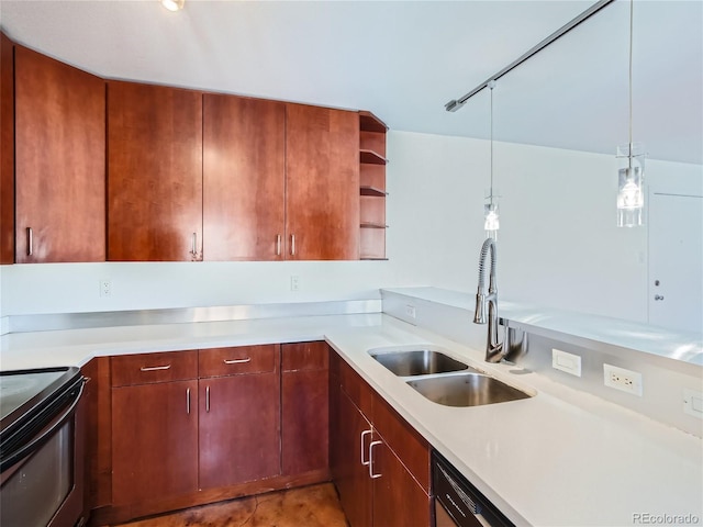 500 E 11th Ave Unit 203, Denver, CO 80203 - kitchen featuring range with electric stovetop, open shelves, light countertops, and a peninsula