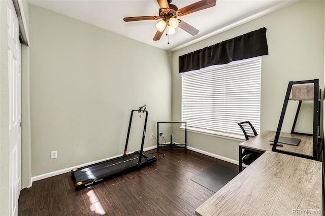 452 Black Feather Loop Unit 608, Castle Rock, CO 80104 - workout area with baseboards, a ceiling fan, and wood finished floors