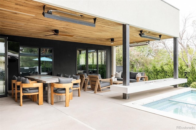 140 S Glencoe St, Denver, CO 80246 - view of patio featuring ceiling fan, outdoor lounge area, outdoor dining space, and an outdoor pool