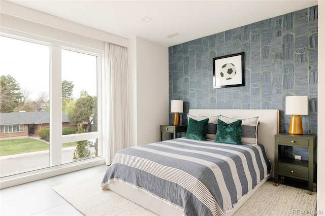 140 S Glencoe St, Denver, CO 80246 - tiled bedroom featuring multiple windows and wallpapered walls