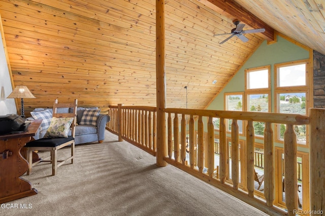 62 897, Grand Lake, CO 80447 - sitting room with a ceiling fan, carpet floors, and wood ceiling