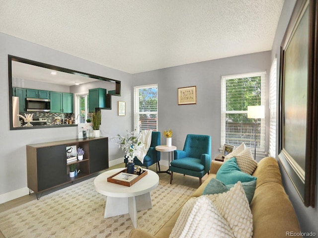 453 Arden Cir, Highlands Ranch, CO 80126 - living area with light wood-style flooring and a textured ceiling