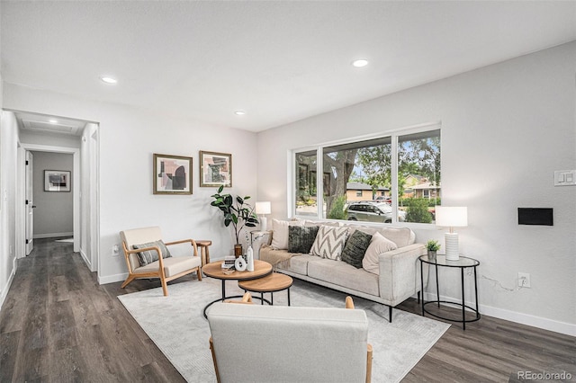 530 Everett St, Lakewood, CO 80226 - living area featuring dark wood finished floors and recessed lighting