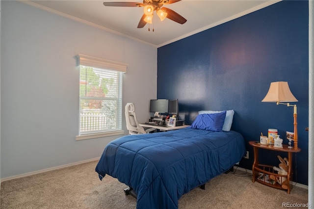 7885 Buckhorn Grn Unit 131, Frederick, CO 80530 - bedroom featuring carpet floors, ornamental molding, and a ceiling fan