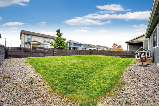 view of yard with a fenced backyard