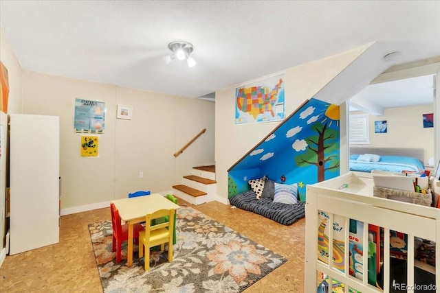 interior space with a textured ceiling