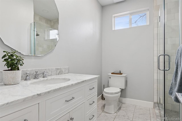 2111 S Franklin St, Denver, CO 80210 - full bath featuring vanity, a stall shower, and marble look tile flooring