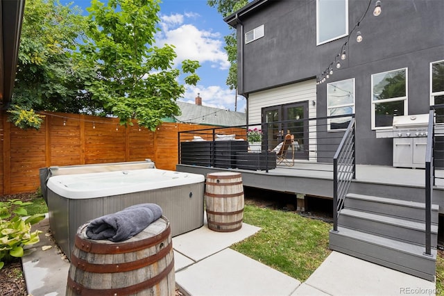 2111 S Franklin St, Denver, CO 80210 - view of patio / terrace featuring a hot tub, a wooden deck, and a grill